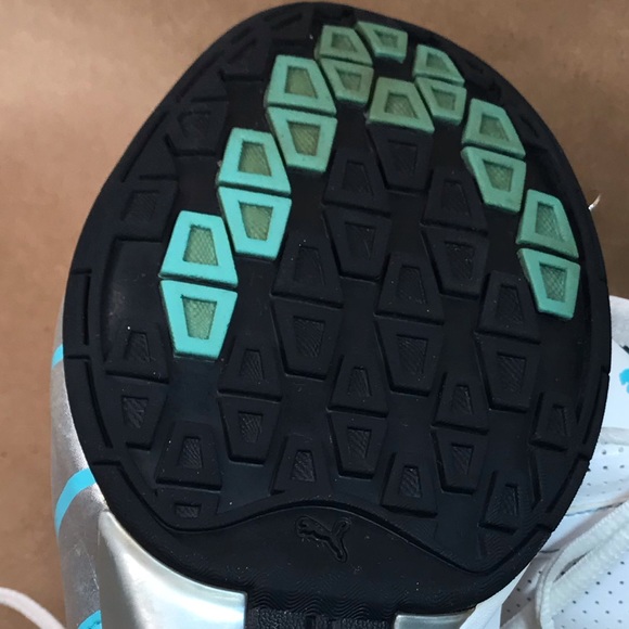 Puma White Turquoise Silver Leather Running Shoes Size 9 - Picture 13 of 16